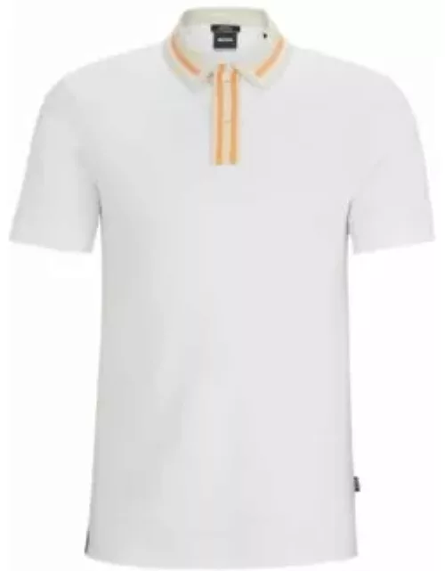 Mercerized-cotton slim-fit polo shirt with contrast stripes- White Men's Polo Shirt