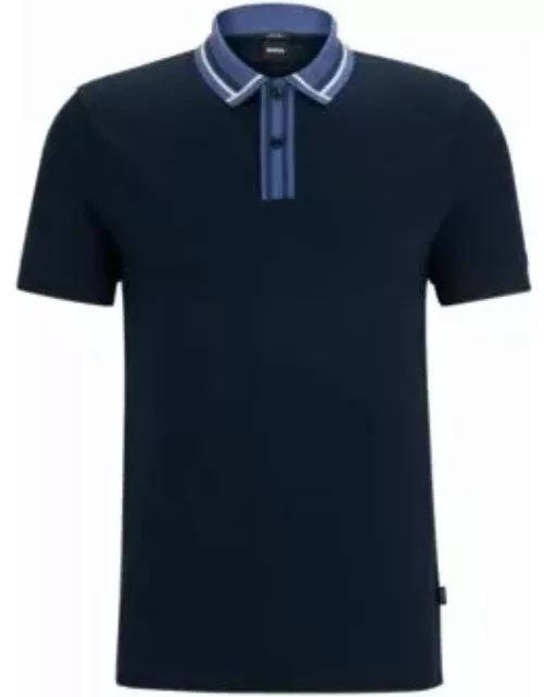 Mercerized-cotton slim-fit polo shirt with contrast stripes- Dark Blue Men's Polo Shirt