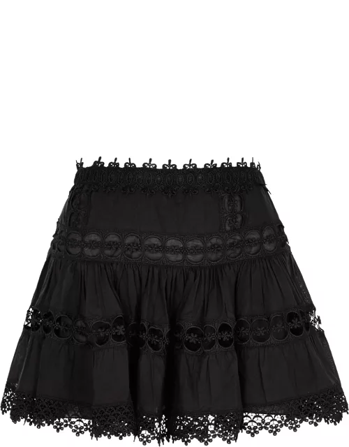 Charo Ruiz Greta Black Lace-trimmed Cotton-blend Mini Skirt, Skirt