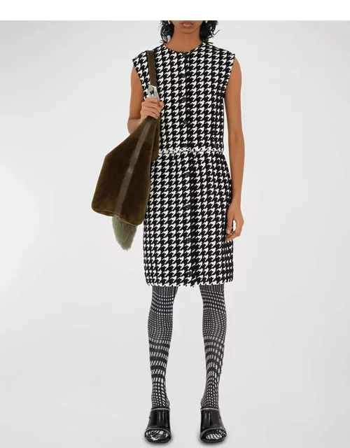 Houndstooth Button Sleeveless Dres