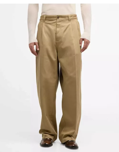 Men's Pleated Chino Pants with Flannel Back