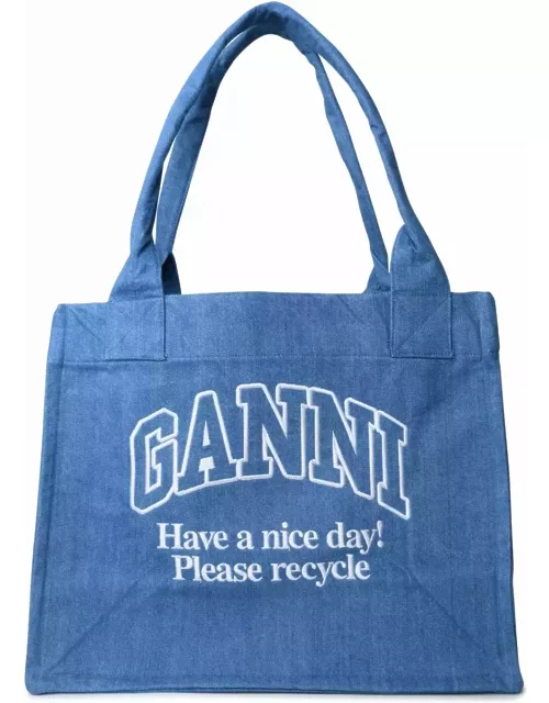 Ganni easy Shopping Bag In Blue Recycled Cotton