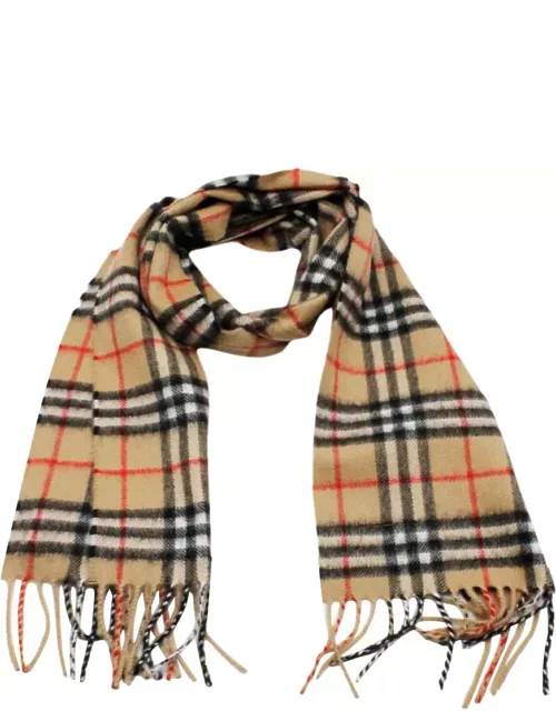 Burberry Scarf In Pure And Soft Cashmere With Check Pattern And Fringes At The Hem Measuring