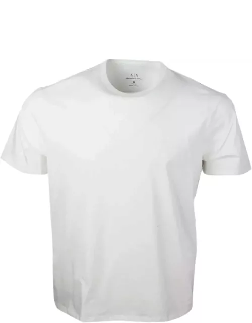 Armani Collezioni Crew-neck, Short-sleeved T-shirt In Soft Cotton With Tone-on-tone Logo On The Chest