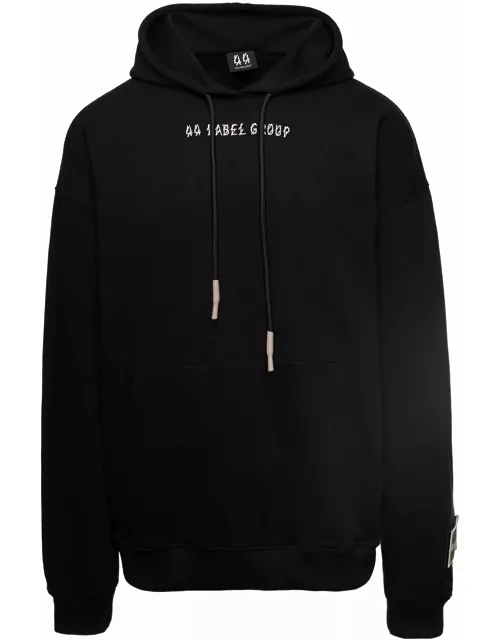 44 Label Group Black Hoodie With Contrasting Logo Embroidery In Cotton Man