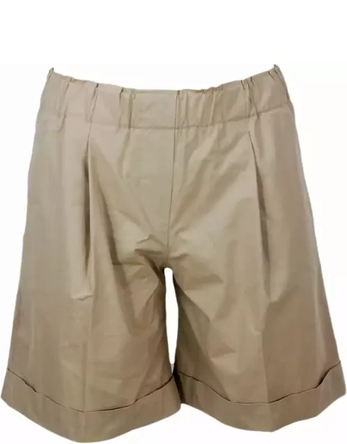 Antonelli Bermuda Shorts With Elasticated Waist And Welt Pockets With Pleats And Turn-up At The Bottom Made Of Stretch Cotton