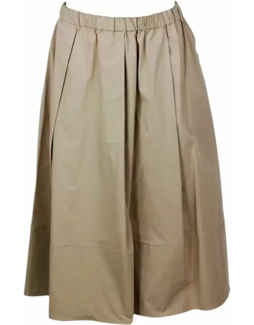 Antonelli Long Skirt With Elastic Waist And Welt Pockets With Pleats Made Of Stretch Cotton