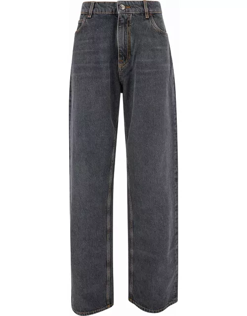 Etro Blue Wide-leg Jeans With Logo Embroidery In Denim Woman