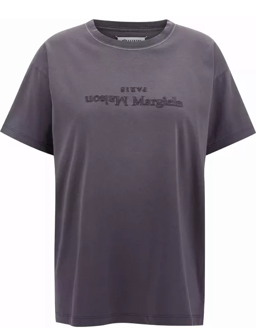 Maison Margiela Purple T-shirt With Logo Embroidery In Cotton Woman