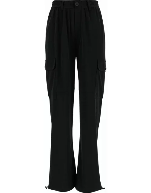 TwinSet Black Cargo Pants With Oval T Patch In Tech Fabric Woman