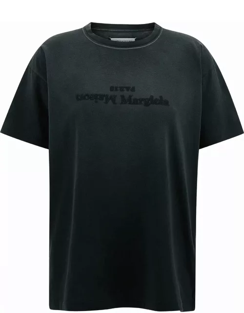 Maison Margiela Black T-shirt With Logo Embroidery In Cotton Woman