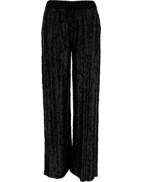 Parosh Black Loose Pants With All-over Paillettes In Viscose Woman