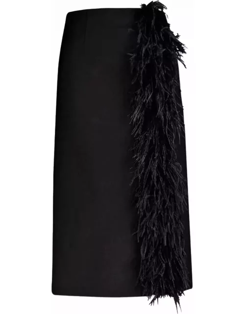Prada Wool Midi Skirt With Feather