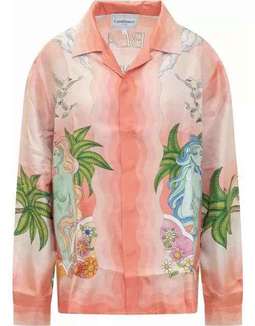 Casablanca paix Et Amour Tennis Club Pink Silk Shirt