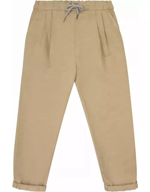Brunello Cucinelli Garment Dyed Linen And Twisted Cotton Gabardine Trousers With Drawstring