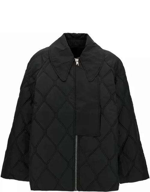 Ganni Black Quilted Jacket With Over