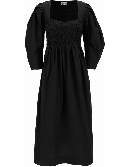 Ganni Black Maxi Dress With Balloon Sleeves In Cotton Woman