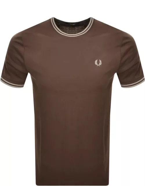 Fred Perry Twin Tipped T Shirt Brown