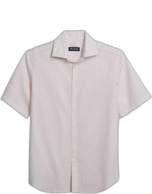 JoS. A. Bank Men's Tailored Fit Linen Blend Short Sleeve Casual Shirt, Slate Rose, Smal