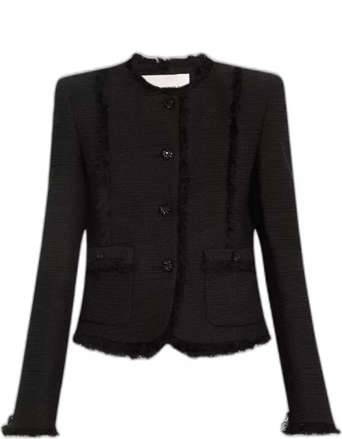 Fringe Trim Tweed Boxy Jacket