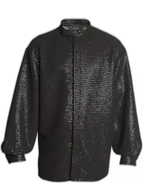 Men's Sequin Button-Down Shirt with Tab Collar