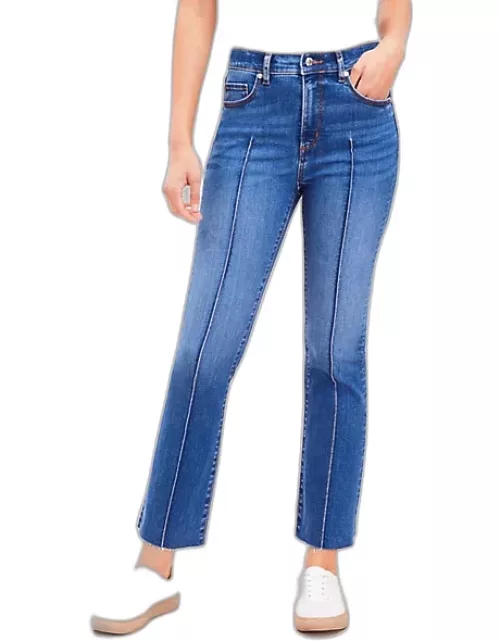 Loft Petite Pintucked High Rise Kick Crop Jeans in Bright Mid Indigo Wash