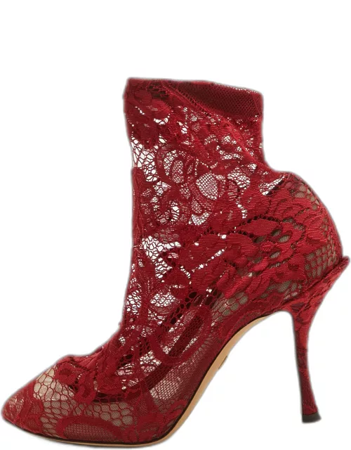 Dolce & Gabbana Red Lace Ankle Bootie