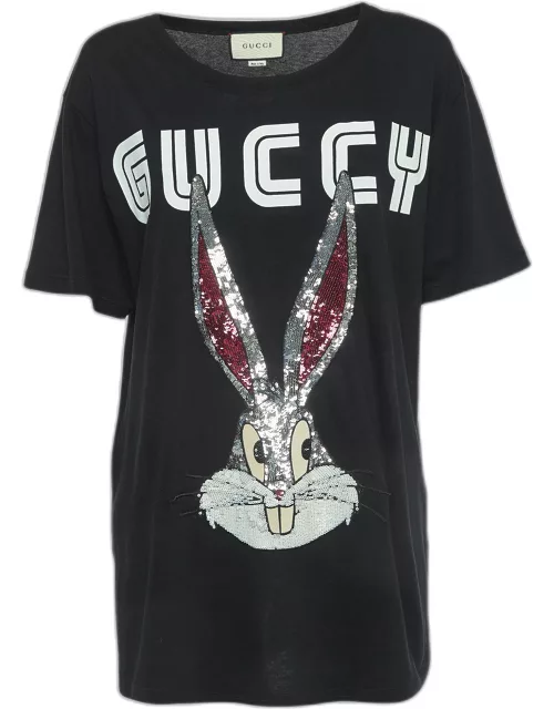 Gucci Black Embellished Bugs Bunny Cotton T-Shirt