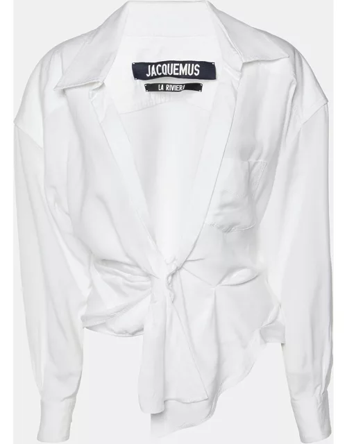 Jacquemus La Riviera White Tie Front Full Sleeve Cropped Shirt
