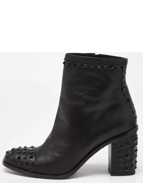 Alexander McQueen Black Leather Studded Block Heel Ankle Boot
