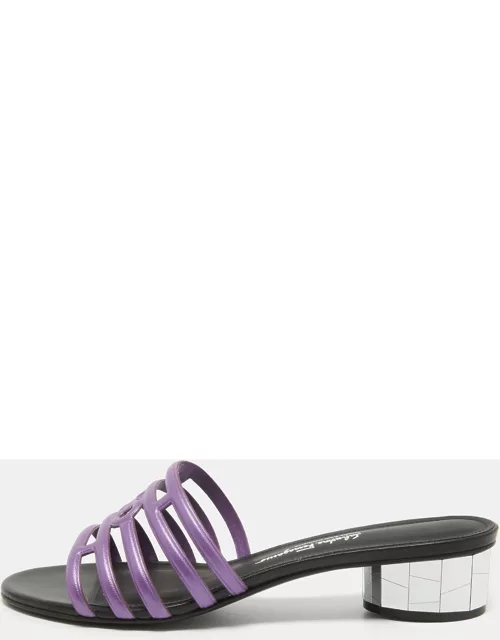 Salvatore Ferragamo Purple Leather Finn Slide Sandal