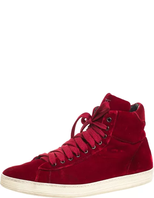 Tom Ford Red Velvet Russell High Top Sneaker