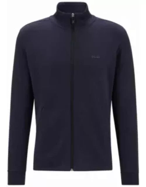 Zip-up sweatshirt in interlock cotton with tonal logo- Dark Blue Men's Tracksuit