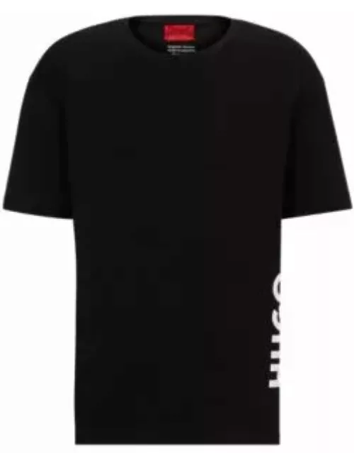 Relaxed-fit T-shirt in cotton with vertical logo print- Black Men's Beach Top