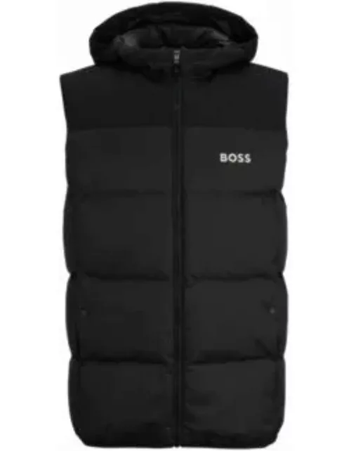 Water-repellent hooded gilet with logo detail- Black Men's Casual Jacket
