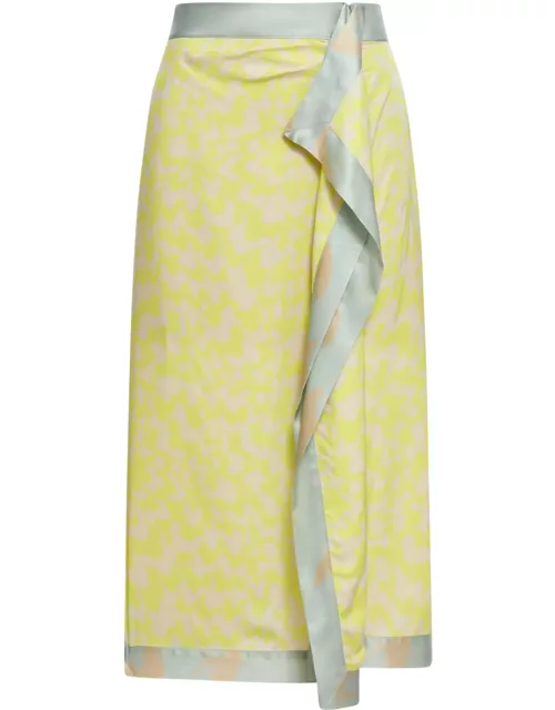 Dries Van Noten 01830-sole Bis 8104 W.w.skirt Lightweight Viscose Printed With Bicolor Abstract Pattern