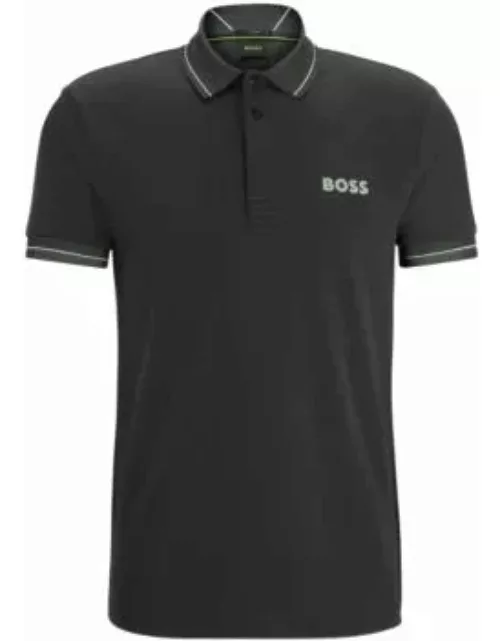 Interlock-cotton slim-fit polo shirt with mesh logo- Dark Grey Men's Polo Shirt