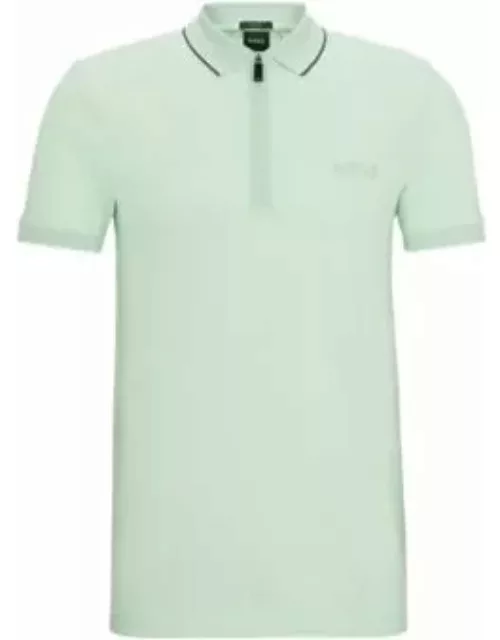Zip-neck slim-fit polo shirt with mesh details- Light Green Men's Polo Shirt