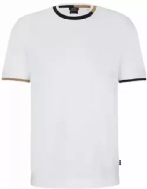 Mercerized-cotton T-shirt with signature-stripe details- White Men's T-Shirt