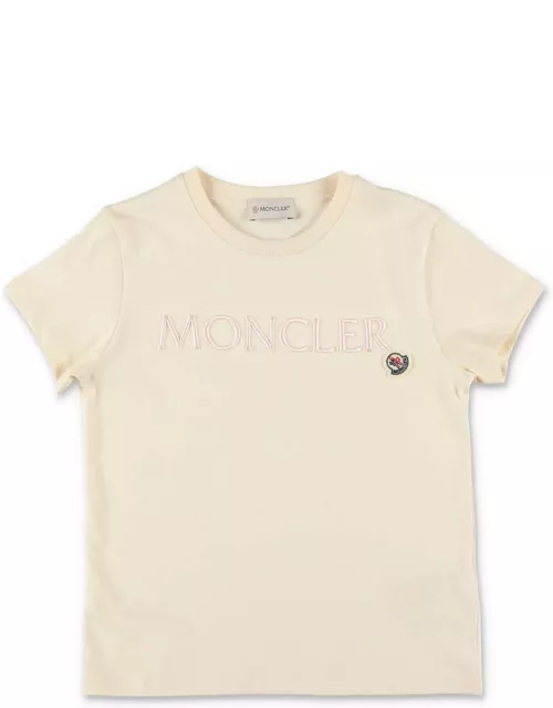 Moncler T-shirt Crema In Jersey Di Cotone Bambina