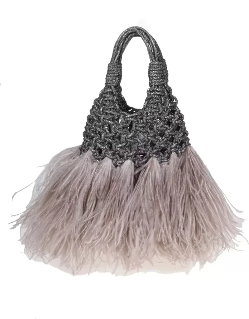 Hibourama Jewel Bag Woven With Ostrich Feather