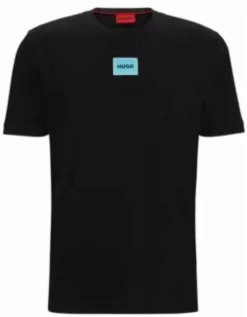 Cotton-jersey T-shirt with logo label- Black Men's T-Shirt