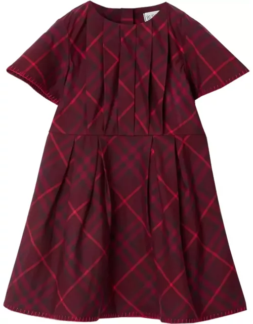 Burberry Pleated Dress In Checked Cotton