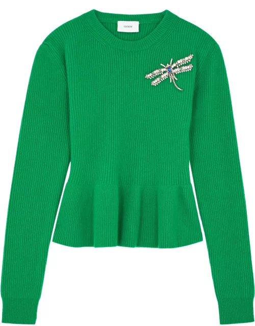 Erdem Dragonfly-embellished Wool Jumper - Green - S (UK8-10 / S)