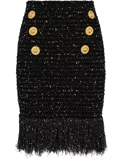 Balmain Fringed Bouclé Tweed Mini Skirt - Black - 38 (UK10 / S)