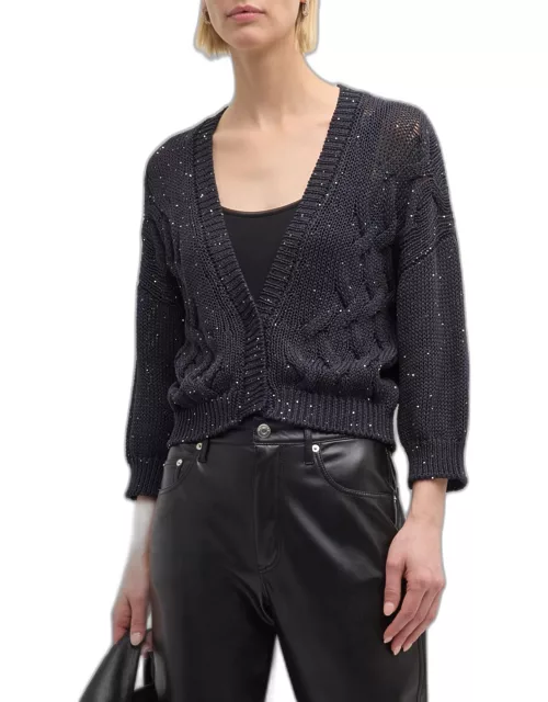 Cropped Cable-Knit Sequin Cardigan