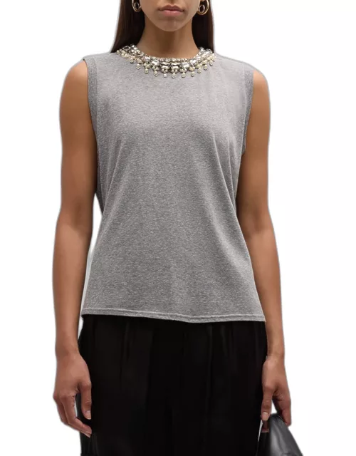Brielle Faux-Pearl Necklace Embellished T-Shirt