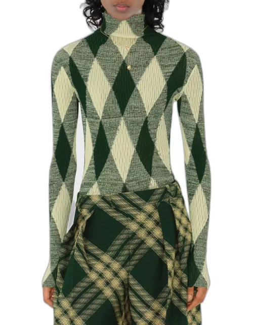 Argyle Cotton Silk Turtleneck Sweater