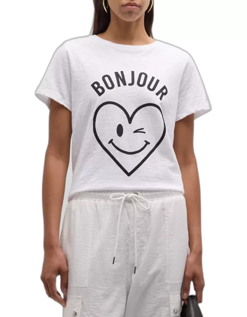 Bonjour Smiling Heart Short-Sleeve Cotton T-Shirt