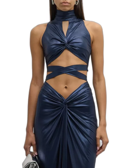Twisted Coated Jersey Wrap Bra Top